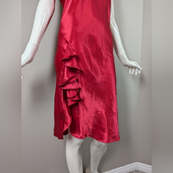 Victoria’s Secret Gold Label Red Satin Slip Dress – Ruffle Side Detail Sz S - Picture 5 of 8